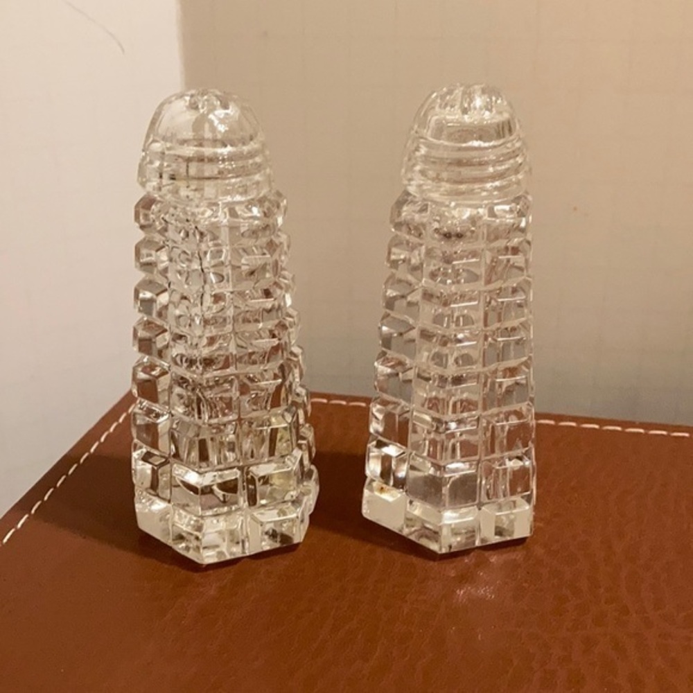 Cut crystal glass salt and pepper shakers